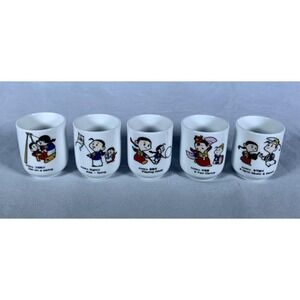 Set of (5) Korean Folkcraft Cosmic Wine Cup Saki Ceramic Shot Glasses